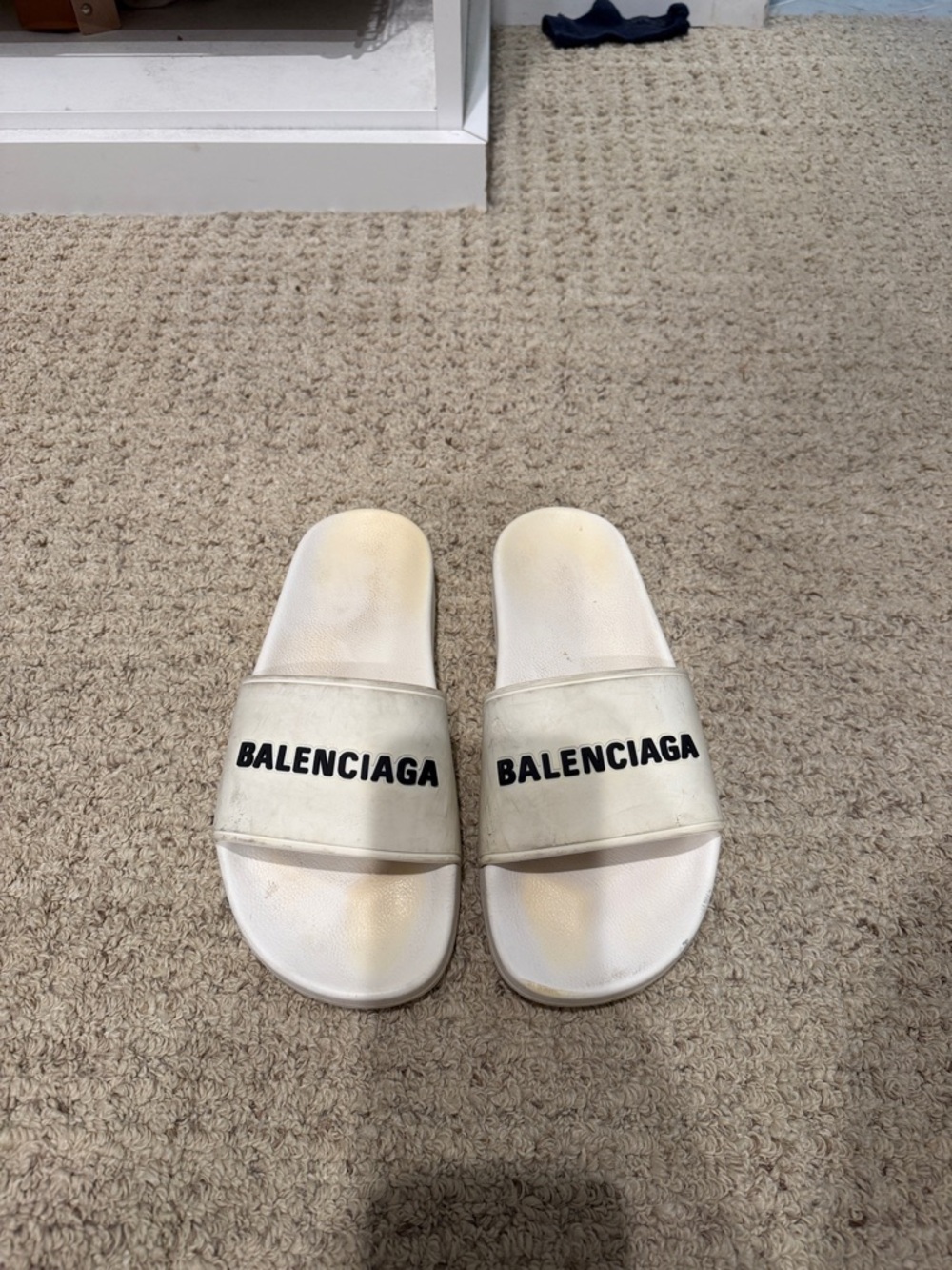 Balenciaga White Slides with Black Logo